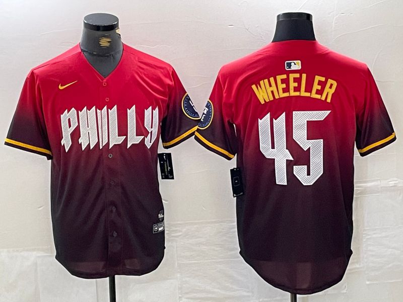 Men Philadelphia Phillies #45 Wheeler Red City Edition Nike 2024 MLB Jersey style 1->->MLB Jersey